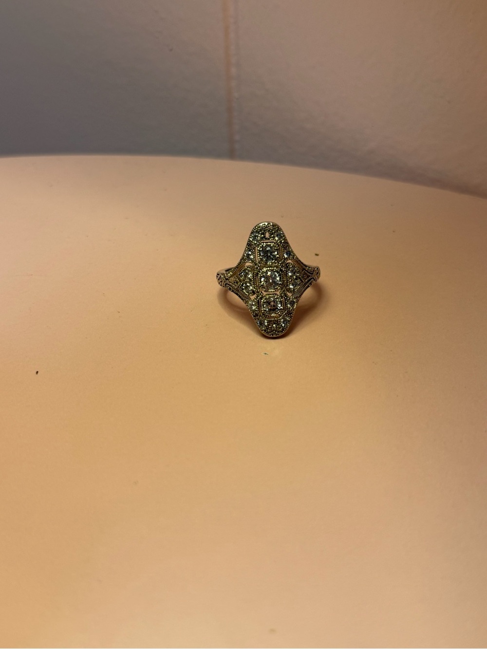 Vintage-Inspired Silver Marquise Cluster Ring with Clear Stones